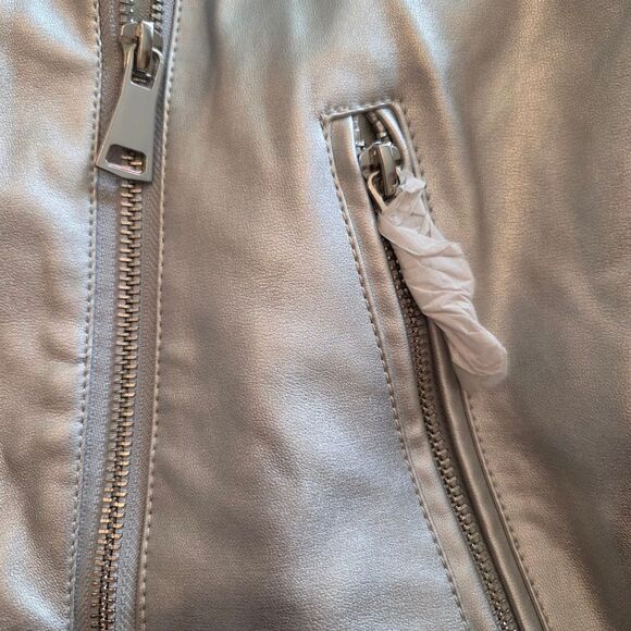 Azalba Wang  Silver Women's Faux Leather Prince Moto Western Jacket Oversized S - Picture 5 of 12